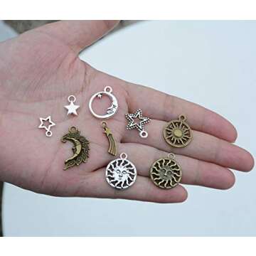 Mixed Moon and Star Charms Pendants Necklace Earrings Bracelet Charms DIY for Crafting, Jewelry Making Accessory (Mixed 80pcs)