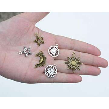 Mixed Moon and Star Charms Pendants Necklace Earrings Bracelet Charms DIY for Crafting, Jewelry Making Accessory (Mixed 80pcs)