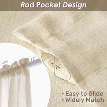 Melodieux Beige Semi Sheer Curtains 96 Inches Long for Living Room, Bedroom Faux Linen Texture Farmh...