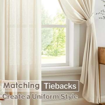 Melodieux Beige Semi Sheer Curtains 96 Inches Long for Living Room, Bedroom Faux Linen Texture Farmhouse Rod Pocket Shiny Sheer Curtains Drapes Light Filtering, 52" W x 96" L, 2 Panels