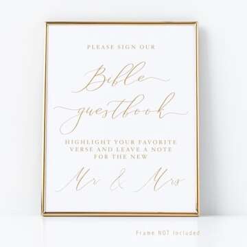 Elegant Bible Guestbook Sign for Weddings, Gold and White Minimalist Design
