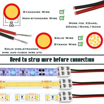 25 Pack erless Led Tape Light Connectors Tighten Screw Terminal Blocks 2 Pin 8mm Connector with Screwdriver Wire to Strip Connector for 5v 12v 24v Monochrome LED Low Voltage Strip Decorative, 2P8MM