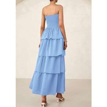 PRETTYGARDEN Women's Maxi Dress 2025 Summer Off Shoulder Smocked Tiered Ruffle Long Flowy Dresses Ca...