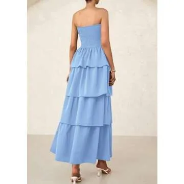 PRETTYGARDEN Women's Maxi Dress 2025 Summer Off Shoulder Smocked Tiered Ruffle Long Flowy Dresses Ca...