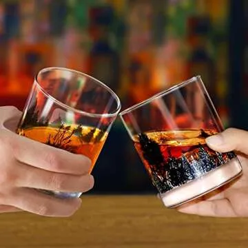 TOOWELL Set of 2 Whiskey Glasses - 11oz Bourbon Tumblers