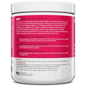 RSP AminoLean Pre Workout Vegan BCAA Natural Caffeine