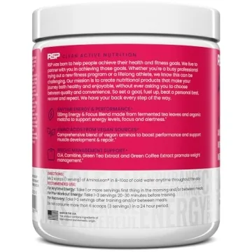 RSP AminoLean Pre Workout Vegan BCAA Natural Caffeine