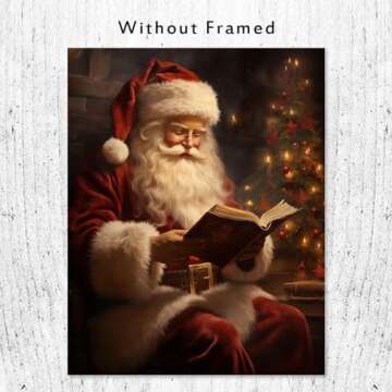 Vintage Christmas Wall Art Print, Santa Reading Book Poster, Rustic Christmas Wall Art, Christmas Pa...