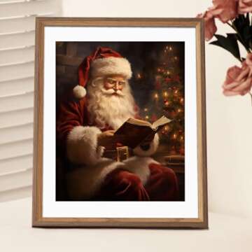 Vintage Christmas Wall Art Print, Santa Reading Book Poster, Rustic Christmas Wall Art, Christmas Painting Print Decor, Christmas Decor, Winter Print (11x14inches-Print-Unframed, Santa Reading Book)