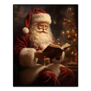 Vintage Christmas Wall Art Print, Santa Reading Book Poster, Rustic Christmas Wall Art, Christmas Painting Print Decor, Christmas Decor, Winter Print (11x14inches-Print-Unframed, Santa Reading Book)