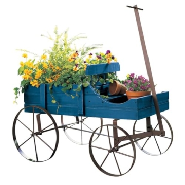 Amish Wagon Decorative Planter for Indoor or Outdoor Use, Blue 44"