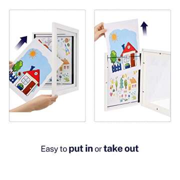 ONE WALL Kids Artwork Picture Frame Display 8.5x11 with Mat or 9.9x12.7 Without Mat, White Wood Frame with Tempered Glass Front Opening for Kids Drawings, Artworks, Art Projects, Schoolwork, 2-Pack