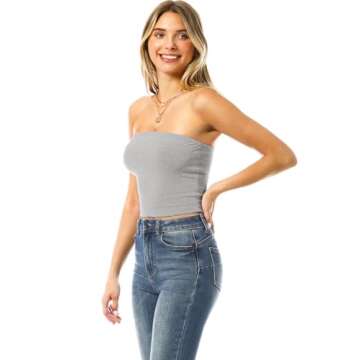 MixMatchy Women's Double Layered Basic Casual Strapless Backless Bandeau Bra Tube Top 3PACK - Black/H.Grey/White L