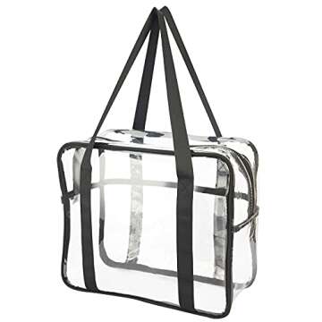 HAOGUAGUA Extra Large Clear Cosmetic Makeup Bag, Transparent PVC Tote Shoulder Bag Stadium Approved, Waterproof Clear Toiletry Carry Pouch Makeup Artist Bag Diaper Bag (Black)