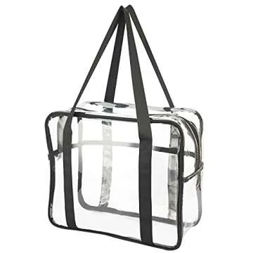 HAOGUAGUA Extra Large Clear Cosmetic Makeup Bag, Transparent PVC Tote Shoulder Bag Stadium Approved, Waterproof Clear Toiletry Carry Pouch Makeup Artist Bag Diaper Bag (Black)