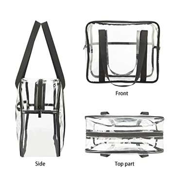 HAOGUAGUA Extra Large Clear Cosmetic Makeup Bag, Transparent PVC Tote Shoulder Bag Stadium Approved, Waterproof Clear Toiletry Carry Pouch Makeup Artist Bag Diaper Bag (Black)