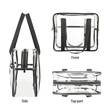 HAOGUAGUA Extra Large Clear Cosmetic Makeup Bag, Transparent PVC Tote Shoulder Bag Stadium Approved, Waterproof Clear Toiletry Carry Pouch Makeup Artist Bag Diaper Bag (Black)