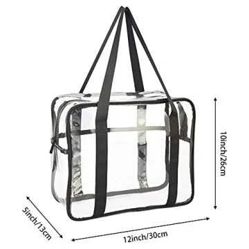 HAOGUAGUA Extra Large Clear Cosmetic Makeup Bag, Transparent PVC Tote Shoulder Bag Stadium Approved, Waterproof Clear Toiletry Carry Pouch Makeup Artist Bag Diaper Bag (Black)