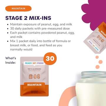 Stage 2 Mix-ins – Safe & Easy Early Allergen Introduction for Babies 4+ Months, Mix with a Bottle or Baby Food, With 3 Top Allergens: Organic Peanuts, Milk & Eggs By Ready Set Food! (30 Days)