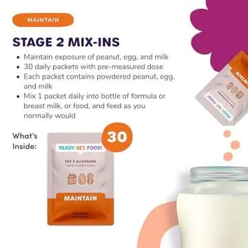 Stage 2 Mix-ins – Safe & Easy Early Allergen Introduction for Babies 4+ Months, Mix with a Bottle or Baby Food, With 3 Top Allergens: Organic Peanuts, Milk & Eggs By Ready Set Food! (30 Days)