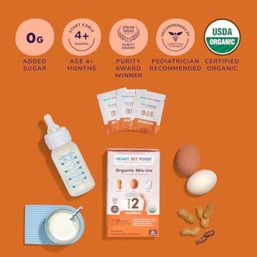 Stage 2 Mix-ins – Safe & Easy Early Allergen Introduction for Babies 4+ Months, Mix with a Bottle or Baby Food, With 3 Top Allergens: Organic Peanuts, Milk & Eggs By Ready Set Food! (30 Days)