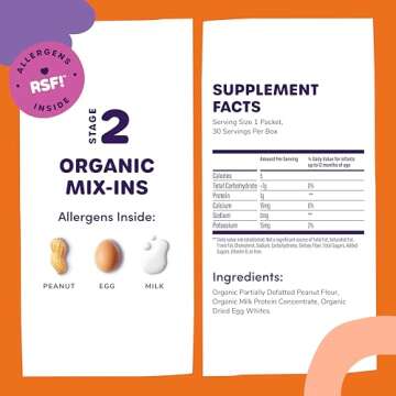 Stage 2 Mix-ins – Safe & Easy Early Allergen Introduction for Babies 4+ Months, Mix with a Bottle or Baby Food, With 3 Top Allergens: Organic Peanuts, Milk & Eggs By Ready Set Food! (30 Days)