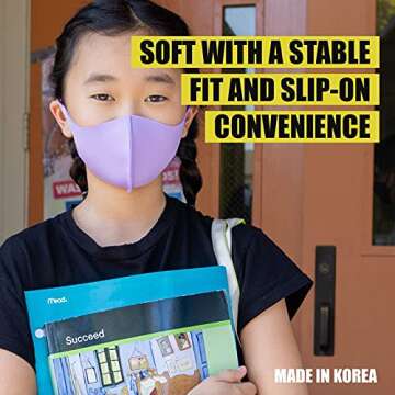 LAPCOS Kids Face Mask Set (5 Pack, Assorted Colors) Washable & Reusable Cute Face Mask for Boys and Girls - Breathable & Lightweight Face Shield for School, Sports, and Outdoors, Flexible Fit