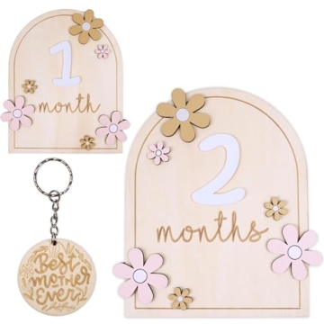 Monthly Baby Milestone Signs - Baby Monthly Milestone Wooden Circles for 1-12 Month Photos & Gender ...