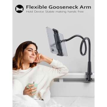 Tryone Gooseneck Tablet Holder Stand for Bed Adjustable Flexible Arm Tablets Mount Clamp on Table Compatible with iPad Air Mini | Galaxy Tabs | Kindle Fire | Switch or Other 4.7-10.5" Devices