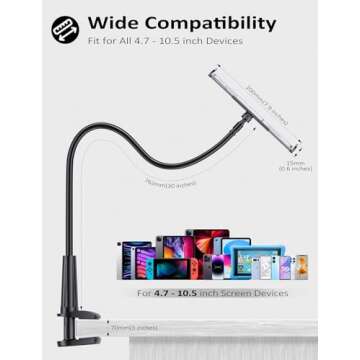 Tryone Gooseneck Tablet Holder Stand for Bed Adjustable Flexible Arm Tablets Mount Clamp on Table Compatible with iPad Air Mini | Galaxy Tabs | Kindle Fire | Switch or Other 4.7-10.5" Devices