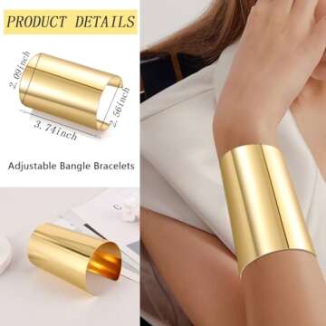 CASDAN 2Pcs Cuff Bangle Bracelet for Women Open Wide Bracelets Gold and Silver Adjustable Wrist Cuff...