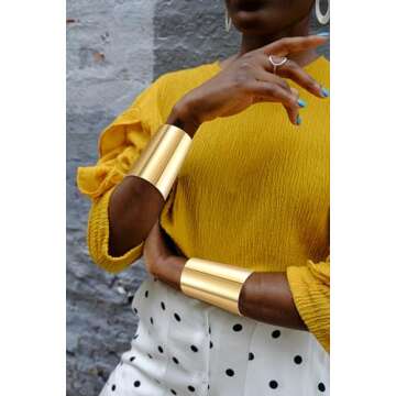 CASDAN 2Pcs Cuff Bangle Bracelet for Women Open Wide Bracelets Gold and Silver Adjustable Wrist Cuff Wrap Bracele