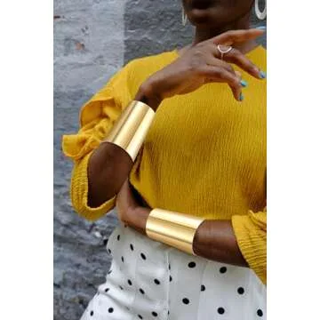 CASDAN 2Pcs Cuff Bangle Bracelet for Women Open Wide Bracelets Gold and Silver Adjustable Wrist Cuff Wrap Bracele