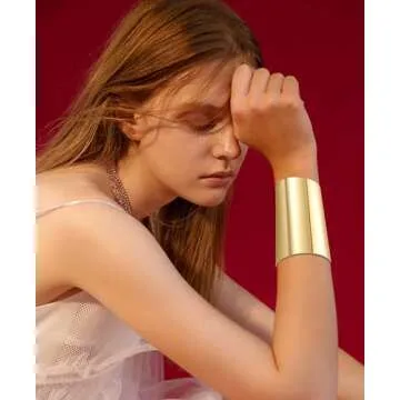 CASDAN 2Pcs Cuff Bangle Bracelet for Women Open Wide Bracelets Gold and Silver Adjustable Wrist Cuff Wrap Bracele