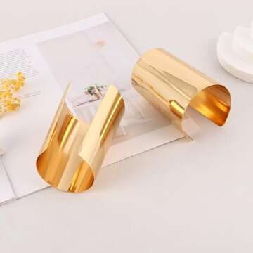 CASDAN 2Pcs Cuff Bangle Bracelet for Women Open Wide Bracelets Gold and Silver Adjustable Wrist Cuff Wrap Bracele