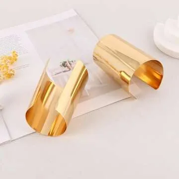 CASDAN 2Pcs Cuff Bangle Bracelet for Women Open Wide Bracelets Gold and Silver Adjustable Wrist Cuff Wrap Bracele