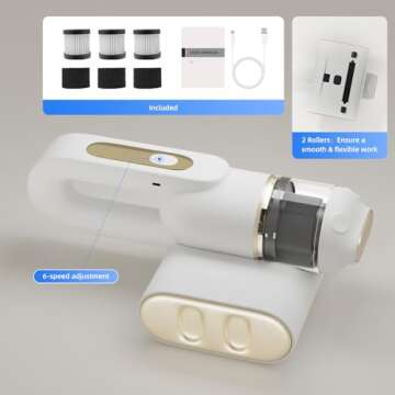 Bed Vacuum Cleaner, Mattress Vacuum Cleaner with UV-C Light 14Kpa HEPA Filter, Handheld Vacuum Cordless Bed Cleaner for Bed Sofa Pillows Cribs Couch Pet Hair, White