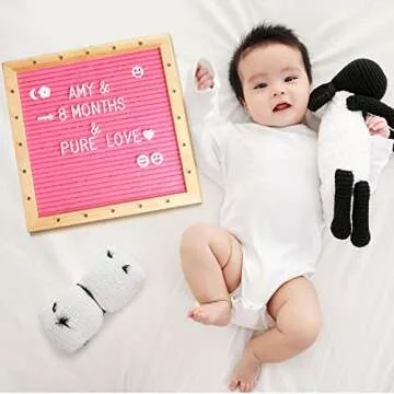 Pink Felt Letter Board with Lights, Built-in LED Lights -Message Board Adjustable Stand, 340 Letters and Christmas,- for Menus, Pregnancy Announcement, Weddings, Party Planning(10 * 10)