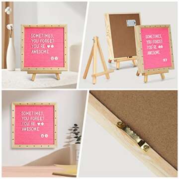 Pink Felt Letter Board with Lights, Built-in LED Lights -Message Board Adjustable Stand, 340 Letters and Christmas,- for Menus, Pregnancy Announcement, Weddings, Party Planning(10 * 10)