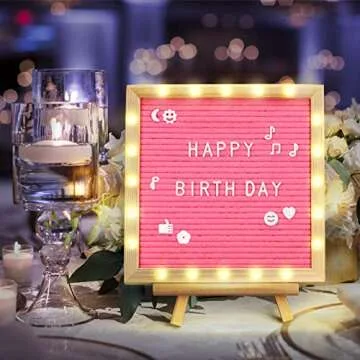 Pink Felt Letter Board with Lights, Built-in LED Lights -Message Board Adjustable Stand, 340 Letters and Christmas,- for Menus, Pregnancy Announcement, Weddings, Party Planning(10 * 10)