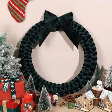 Christmas Velvet Wreath,Velvet Front Door Wreaths Christmas Wall Decor with Bow Holiday Wall Hanging...