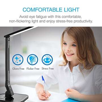 Tenergy 7W Dimmable LED Desk Lamp, 530 Lumens with 5 Dimming Levels, Touch Control with Auto Shut-Of...
