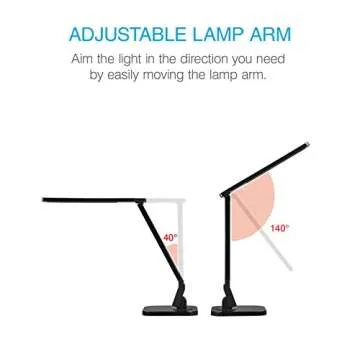 Tenergy 7W Dimmable LED Desk Lamp, 530 Lumens with 5 Dimming Levels, Touch Control with Auto Shut-Off Timer, Eye Protection Foldable Table Light for Home and Office