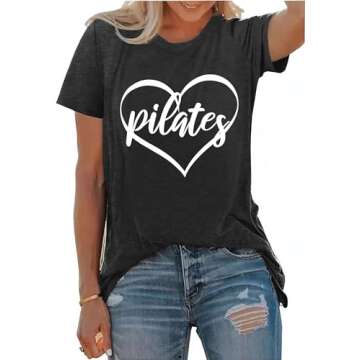 PECHAR Pilates Shirts for Women - Yoga Workout Graphic Heart Tees Sports Lover Tops Pilates Teacher ...