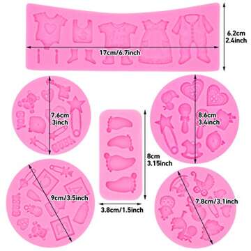 Rainmae 6Pcs Cute Baby Silicone Fondant Cake Molds for Baking and Crafts