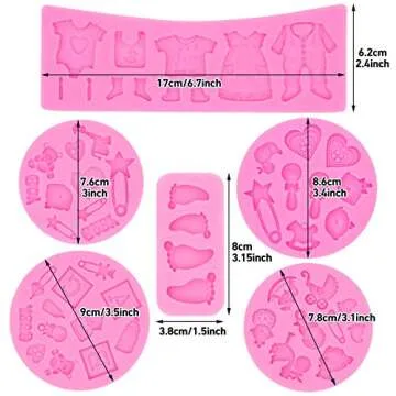 Rainmae 6Pcs Cute Baby Silicone Fondant Cake Molds for Baking and Crafts