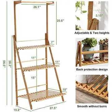 Veakoo Bamboo 3 Tier Hanging Plant Stand Indoor Outdoor, Ladder Plant Shelf Multiple Flower Display Stands Planter Rack Folding Shelves for Corner Balcony Window Patio Living Room