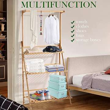 Veakoo Bamboo 3 Tier Hanging Plant Stand Indoor Outdoor, Ladder Plant Shelf Multiple Flower Display Stands Planter Rack Folding Shelves for Corner Balcony Window Patio Living Room