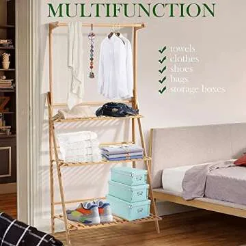 Veakoo Bamboo 3 Tier Hanging Plant Stand Indoor Outdoor, Ladder Plant Shelf Multiple Flower Display Stands Planter Rack Folding Shelves for Corner Balcony Window Patio Living Room