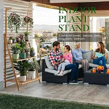 Veakoo Bamboo 3 Tier Hanging Plant Stand Indoor Outdoor, Ladder Plant Shelf Multiple Flower Display Stands Planter Rack Folding Shelves for Corner Balcony Window Patio Living Room